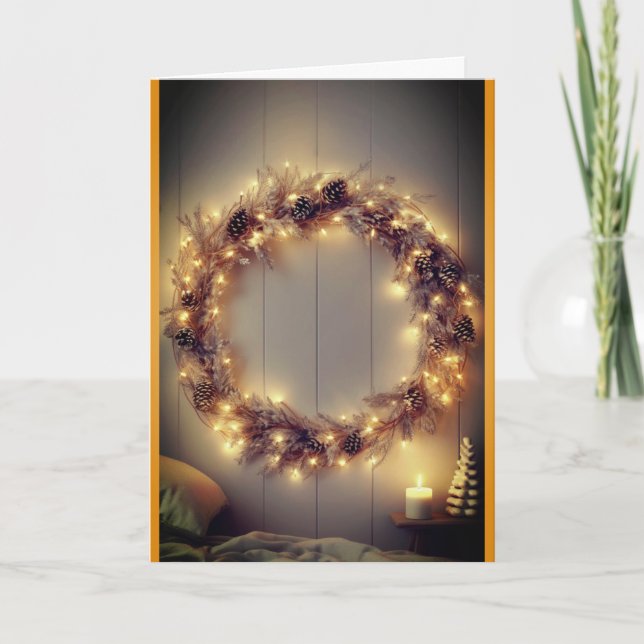 Tarjeta Country Christmas lighted wreath (Anverso)