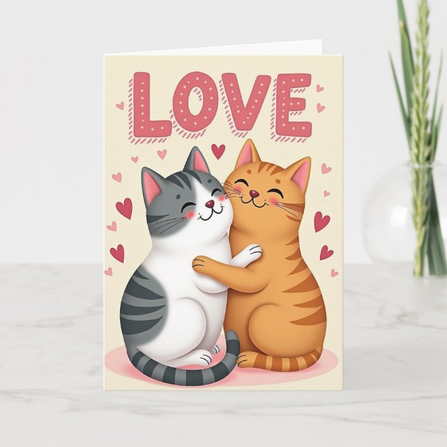 Tarjeta Couple Cats Hugging Love Card (Anverso)