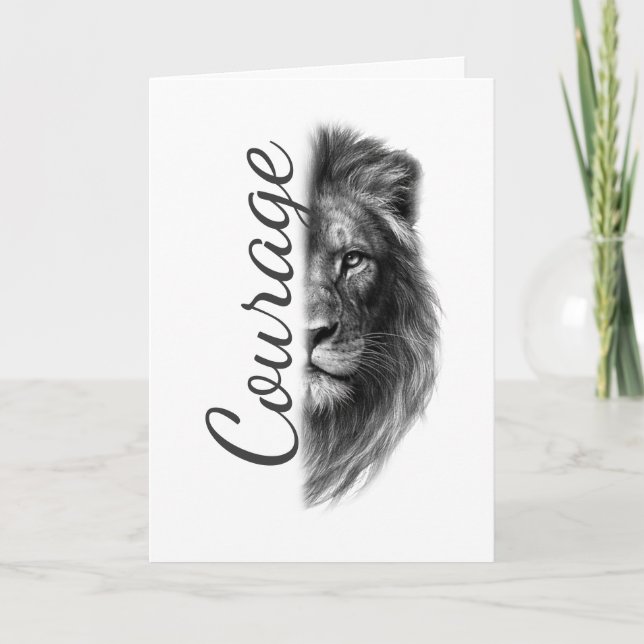 Tarjeta Courage Lion Artistic Minimal-Folded Greeting Card (Anverso)