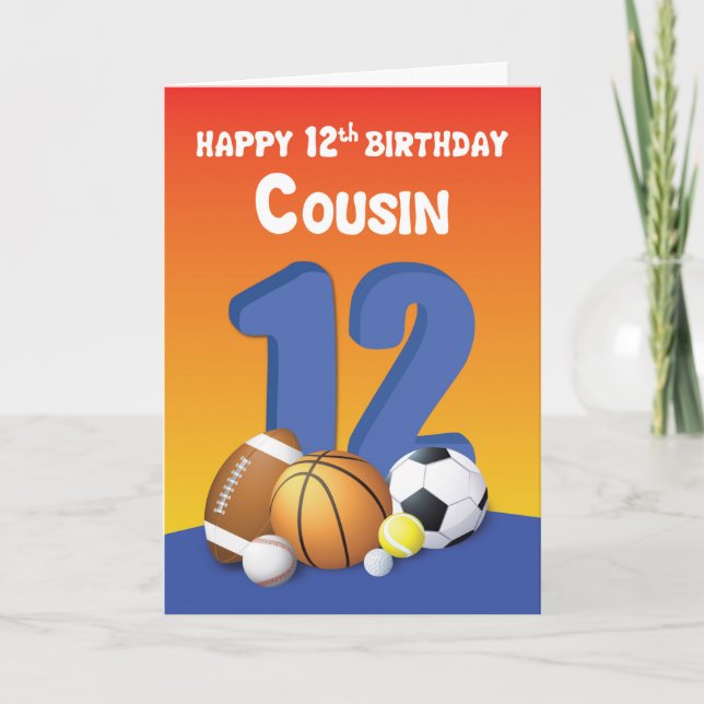 Tarjeta Cousin Boy 12.º Balls Deportiva de Cumpleaños (Anverso)