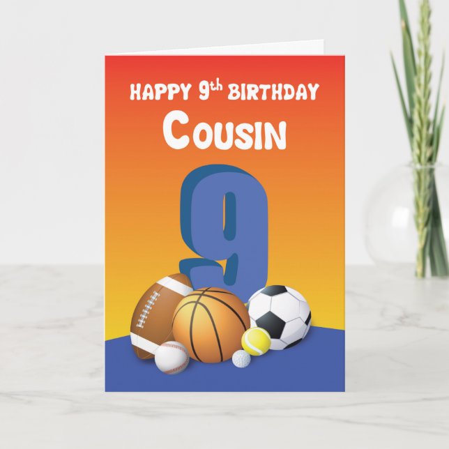 Tarjeta Cousin Boy 9º Balls Deportiva de Cumpleaños (Anverso)