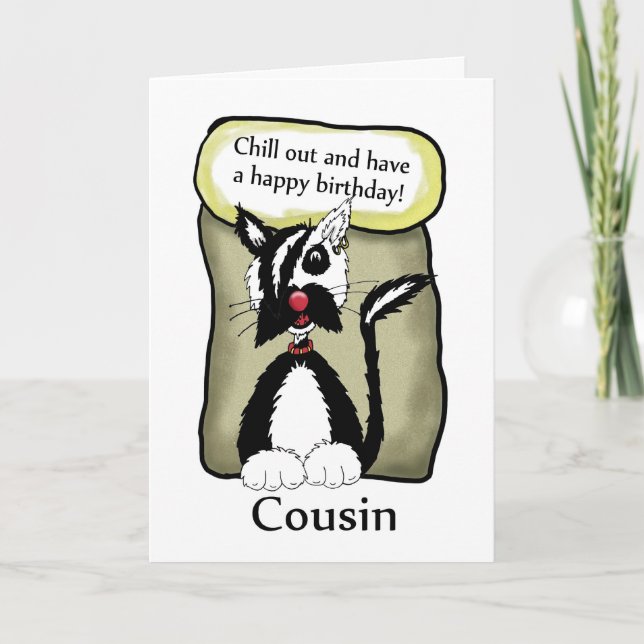 Tarjeta Cousin Chill Out Birthday Card - Emo Cat Birthday (Anverso)