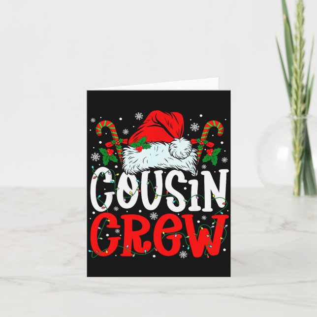 Tarjeta Cousin Crew Christmas Santa Hat Xmas Lights Men Bo (Anverso)