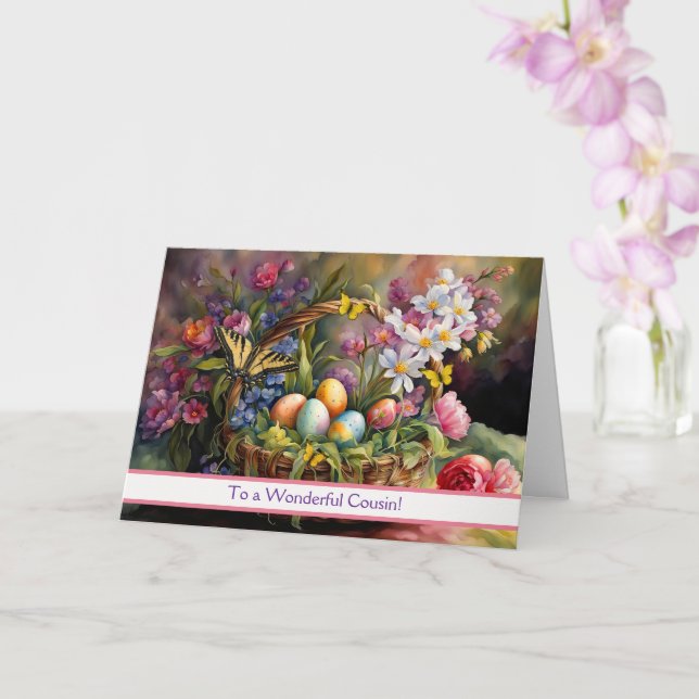 Tarjeta Cousin Happy Easter Pretty Easter Basket  (Orquídea)