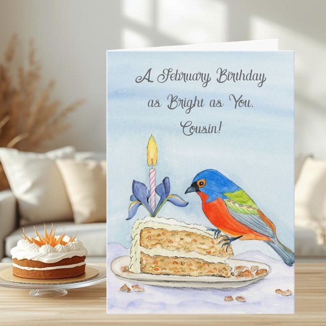 Tarjeta Cousin Happy February Birthday Painted Bunting (Subido por el creador)