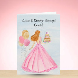 Tarjeta Cousin Sweet 16 Birthday Cake Elegant Girl 