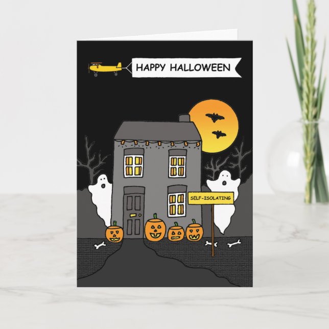 Tarjeta Covid 19 auto-aislamiento Halloween Spooky House (Anverso)