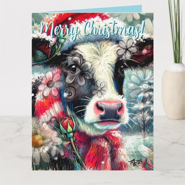 Tarjeta Cow Dreaming of Warmer Times Floral Personalized (Anverso)