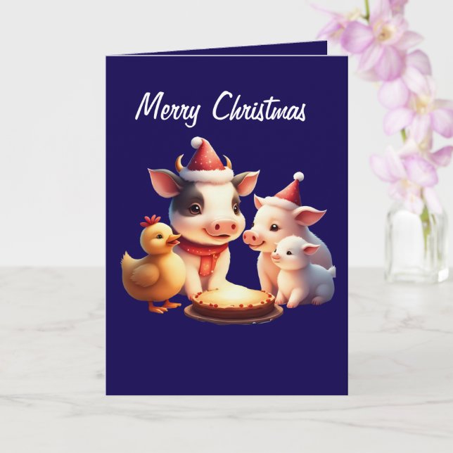 Tarjeta cow, pig, lamb and chicken Folded Greeting Card (Orquídea)