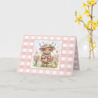 Tarjeta Cow Rosa a Cuadros Personalizado para el Día de la
