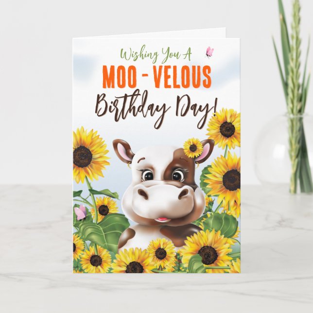 Tarjeta Cow Sunflower Funny Birthday (Anverso)