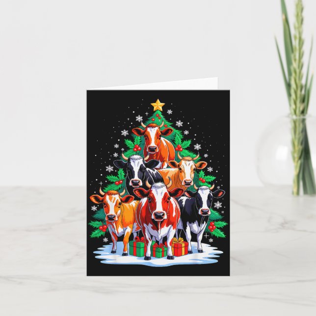Tarjeta Cow Tree Christmas Cow Lover Xmas Squad Men Women  (Anverso)