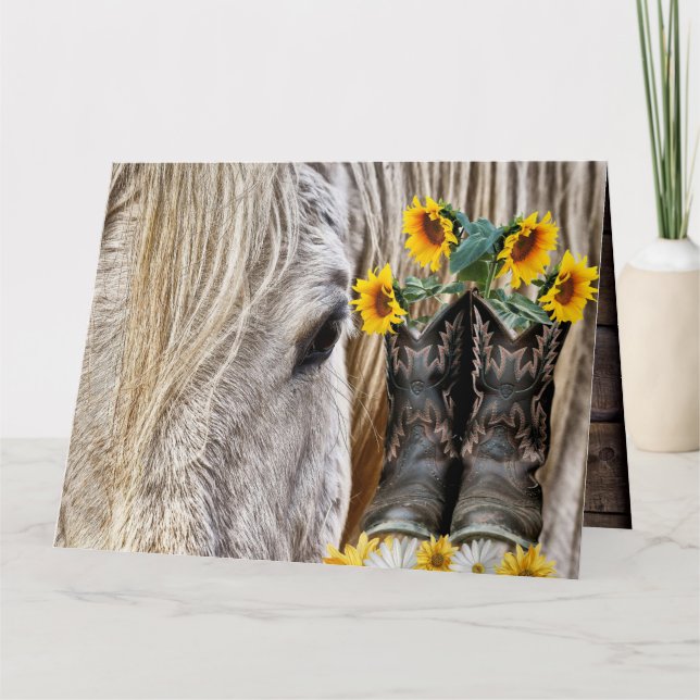 Tarjeta Cowboy Boots Sunflowers Daisies (Anverso)