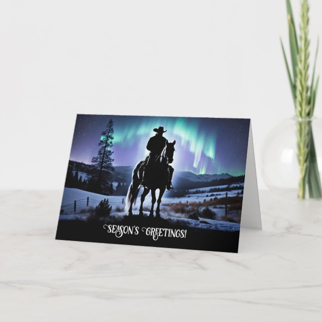 Tarjeta Cowboy Country Western Northern Lights Christmas (Anverso)