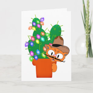 Tarjeta Cowboy Felino Divertido Navidad