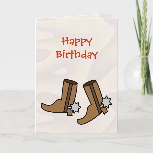 Tarjeta Cowboy feliz cumpleaños sale en bote por el país o (Anverso)