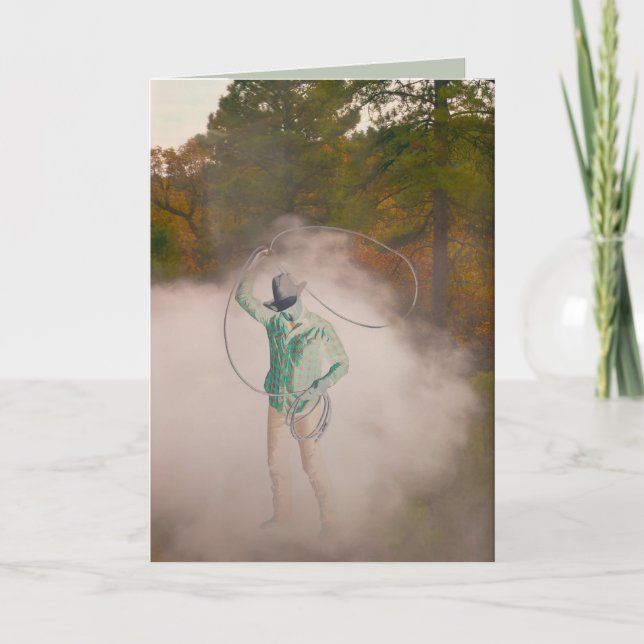 Tarjeta Cowboy man roping stirring up dust out west (Anverso)