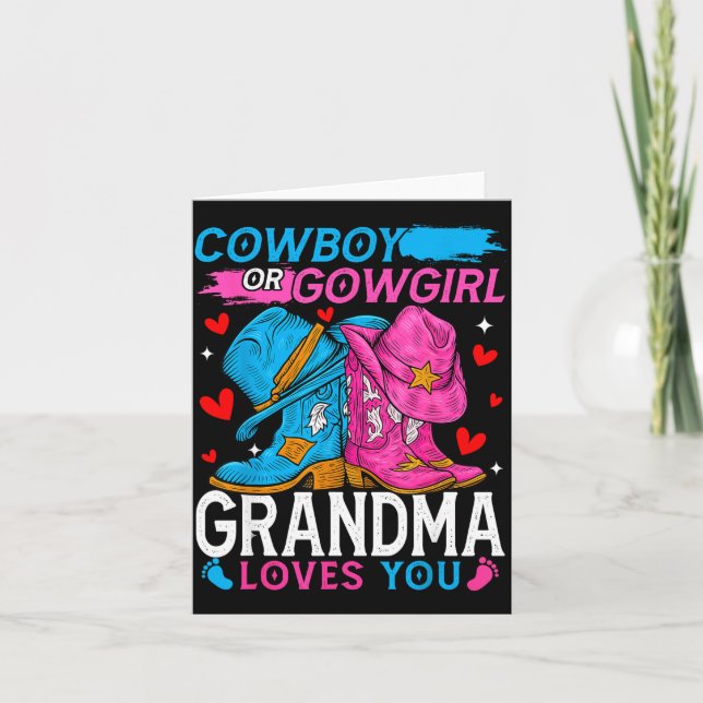 Tarjeta Cowboy Or Cowgirl Grandma Loves You Gender Reveal  (Anverso)