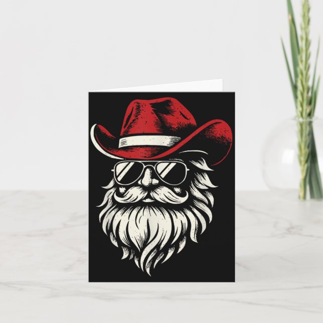 Tarjeta Cowboy Santa Claus Christmas Vintage  (Anverso)
