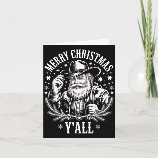 Tarjeta Cowboy Santa Claus Merry Christmas Y'all Western C (Anverso)