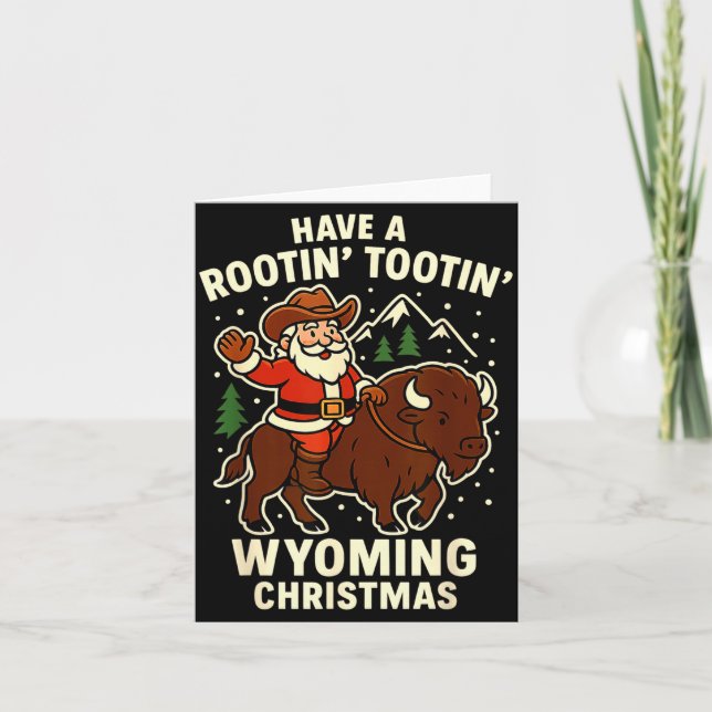 Tarjeta Cowboy Santa Shirt Wyoming Christmas Buffalo Holid (Anverso)