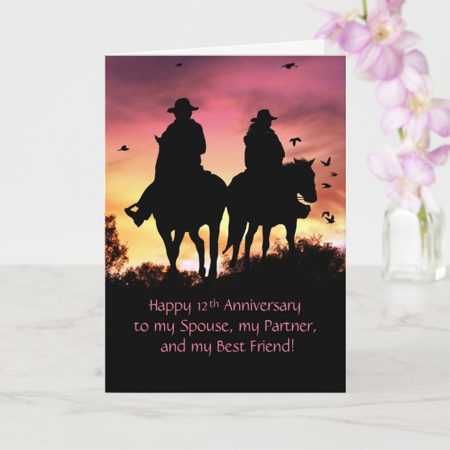 Tarjeta Cowboy y Cowgirl felices 12 años (Orquídea)