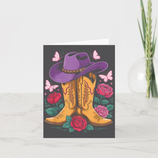 Tarjeta Cowgirl Western Cowboy Hat Boots With Roses Countr (Anverso)