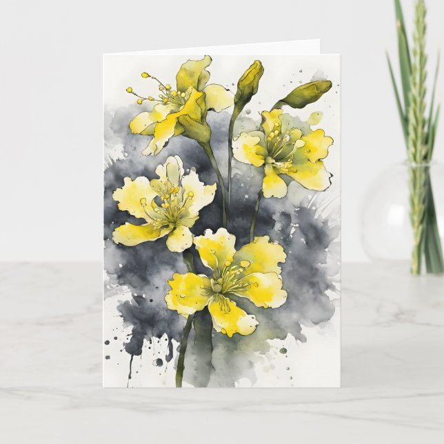 Tarjeta Cowslip - Watercolor flowers (Anverso)