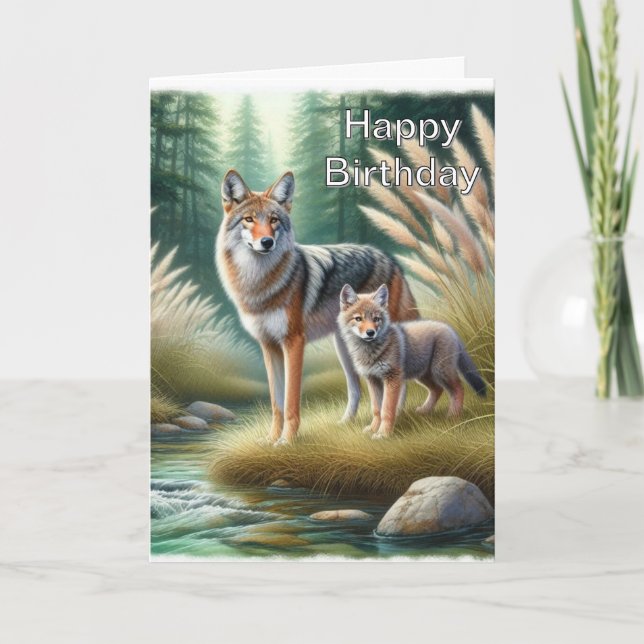 Tarjeta Coyote and Pup Happy Birthday Wildlife  (Anverso)