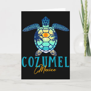 Tarjeta Cozumel México Tortuga Marina Palma Puesta de Sol 
