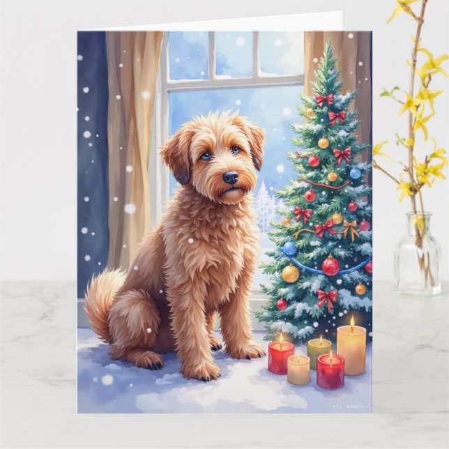 Tarjeta Cozy Christmas Bouvier des Flandres Art (flor amarilla)