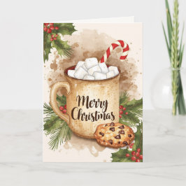 Tarjeta Cozy cocoa merry Christmas cookie holly festive