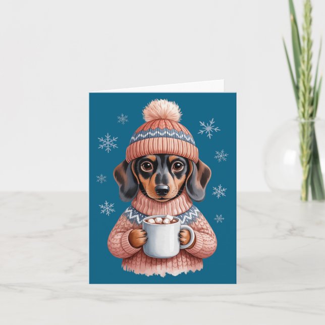Tarjeta Cozy Dachshund Dog With Hot Cocoa Holiday Winter S (Anverso)