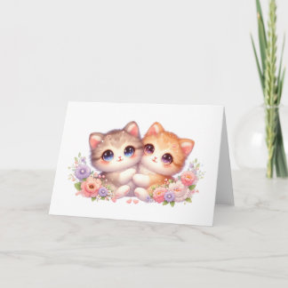Tarjeta Cozy Kitten Companions Pastel Floral Greeting Card
