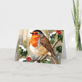 Tarjeta Cozy Robin Christmas Watercolor Illustration