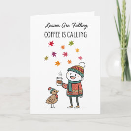 Tarjeta Cozy Thanksgiving Card with Turkey & Coffee