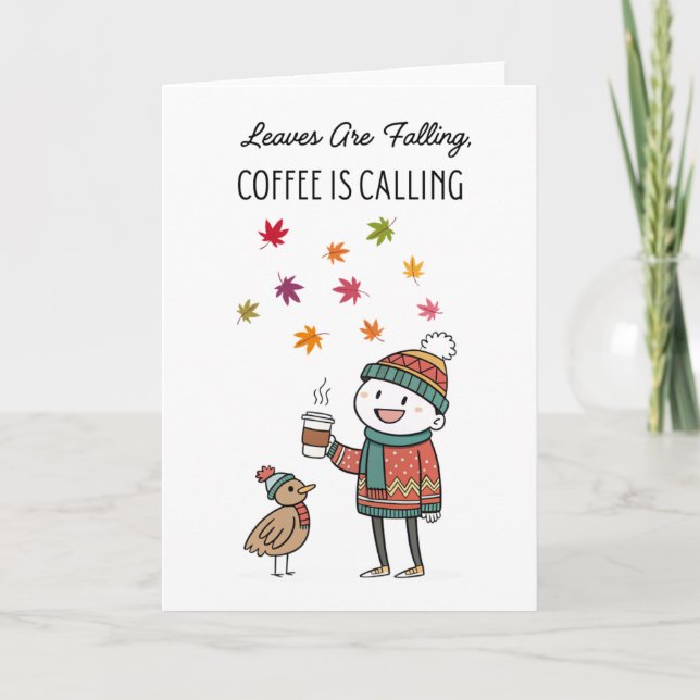 Tarjeta Cozy Thanksgiving Card with Turkey & Coffee (Anverso)