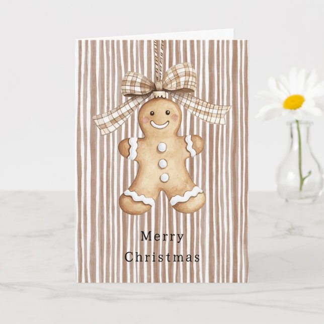 Tarjeta Cozy Warm Christmas Cute Happy Gingerbread Stripes (Planta pequeña)