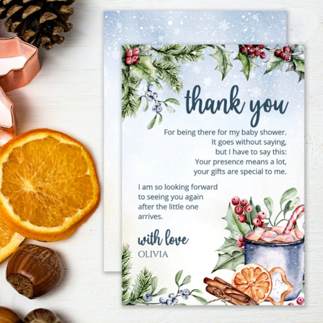 Tarjeta Cozy Winter Hot Cocoa Snowly Baby Shower gracias (Subido por el creador)