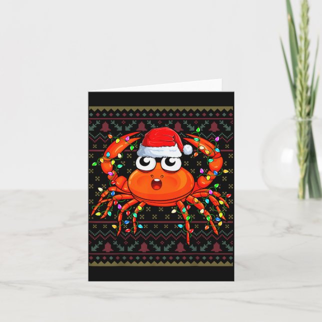 Tarjeta Crab Wearing Xmas Lights Santa Hat Crab Christmas  (Anverso)