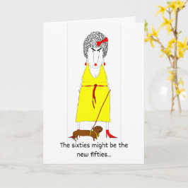 Tarjeta Crabby Baby Boomer with Yellow Dress and Dog