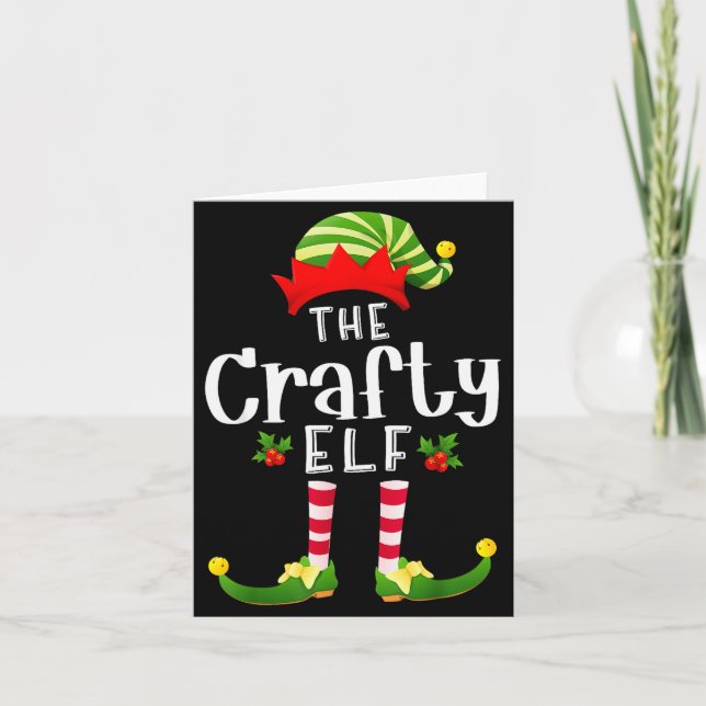 Tarjeta Crafty Christmas Elf Matching Pajama X-mas Party  (Anverso)