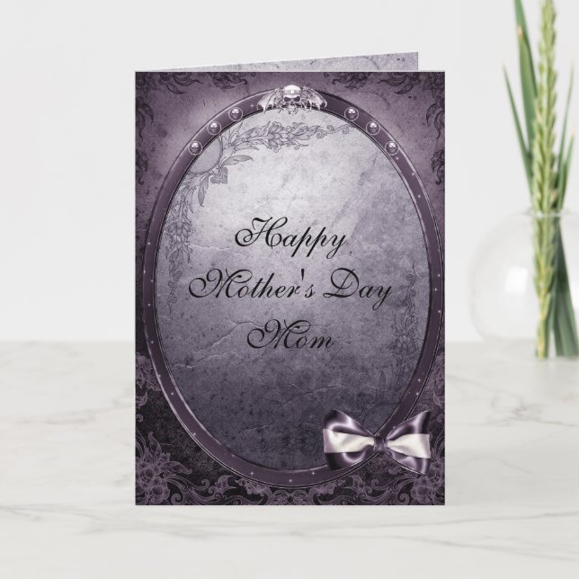 Tarjeta Cráneo alado elegante Día de la Madre Gótica Vinta (Anverso)