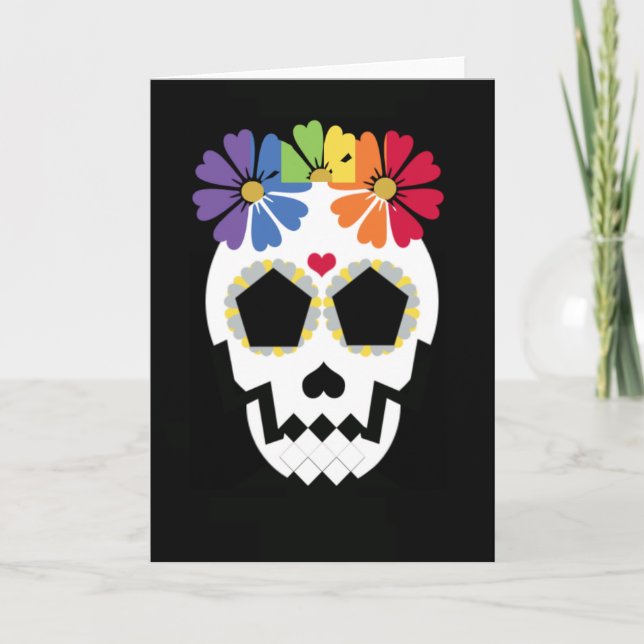 Tarjeta Cráneo con las flores del arco iris (Anverso)