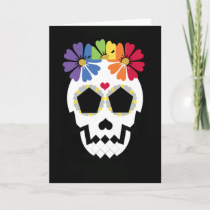 Tarjeta Cráneo con las flores del arco iris