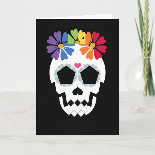 Tarjeta Cráneo con las flores del arco iris (Anverso)