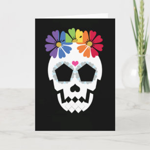 Tarjeta Cráneo con las flores del arco iris