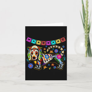 Tarjeta Cráneo de azúcar mexicano Dachshund Bone Halloween