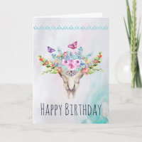 Cráneo de Boho con cumpleaños de las mariposas y