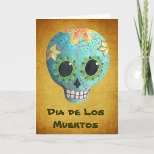 Tarjeta Cráneo del azúcar Blue Dia de Los Muertos Art